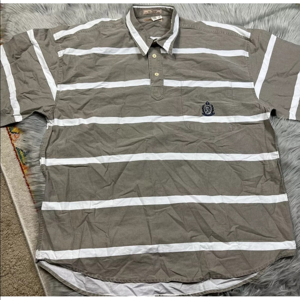 Vintage 90s Guess Cotton Beige Tan White Striped Pullover Shirt